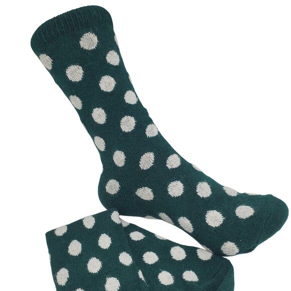 New Garnet Hill Dot Socks 9-11 Warm Cozy Cashmere Blend Crew Green Holiday Gift - Picture 1 of 6